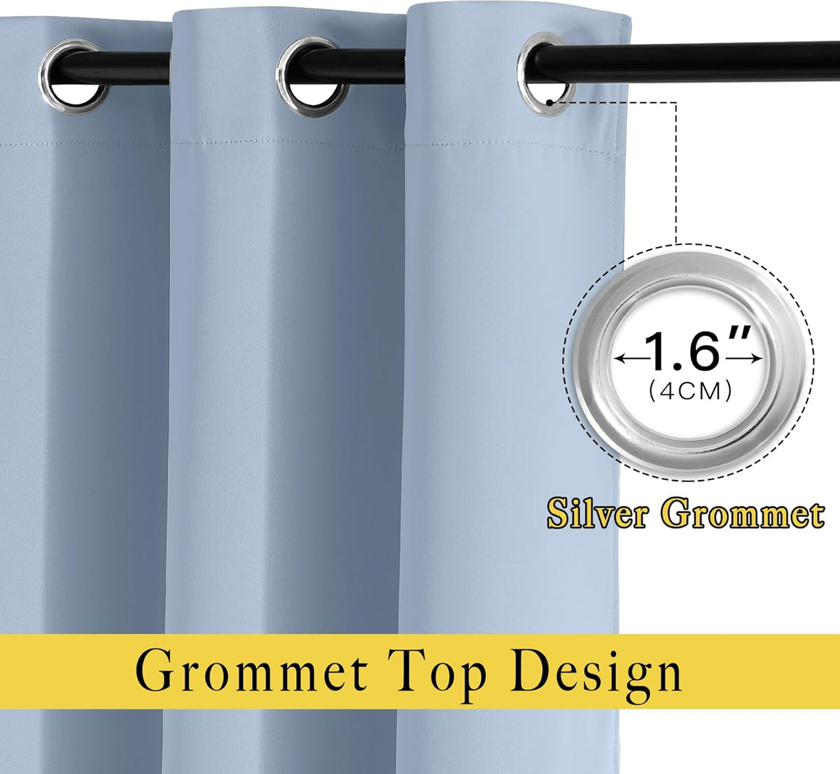 NICETOWN Vintage Blue Blackout Bedroom Curtains 96 inches Long, Grommet Thermal Insulated Room Darkening Window Treatments Sound Reducing for Living Room, W46 x L96, 2 Panels