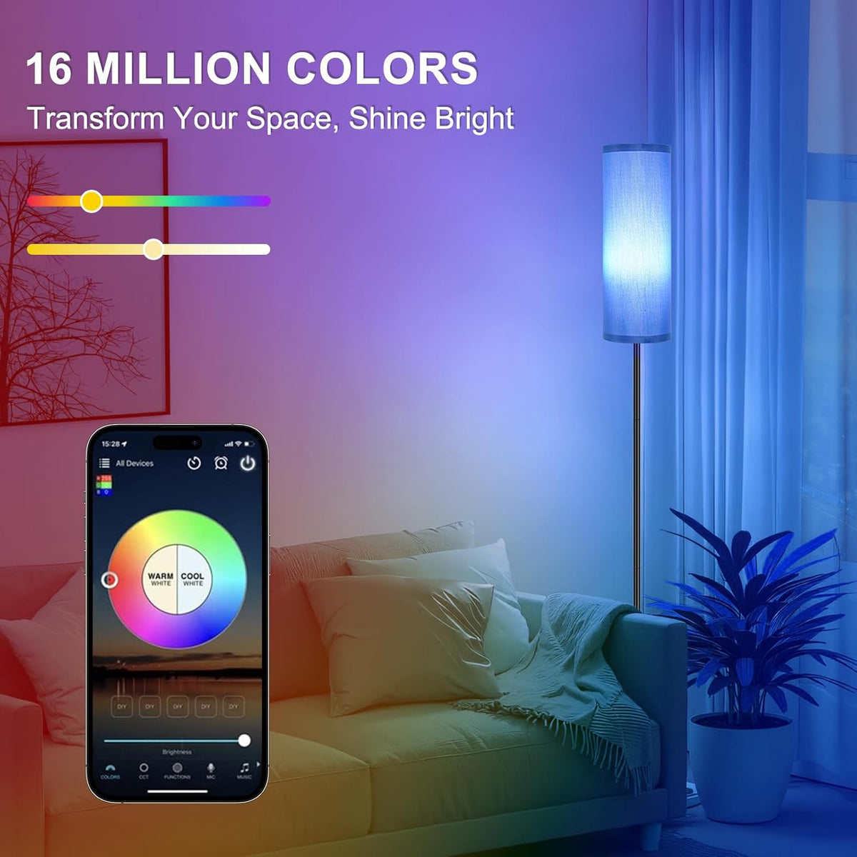 FRIDEKO HOME Floor Lamps for Living Room Bedroom, Dimmable 3 Colors Temperature & Brightness, Tall Standing Lamps, Corner Lamp with Multicolor, 800LM, 9W RGB LED Bulb, Navy Blue Shade
