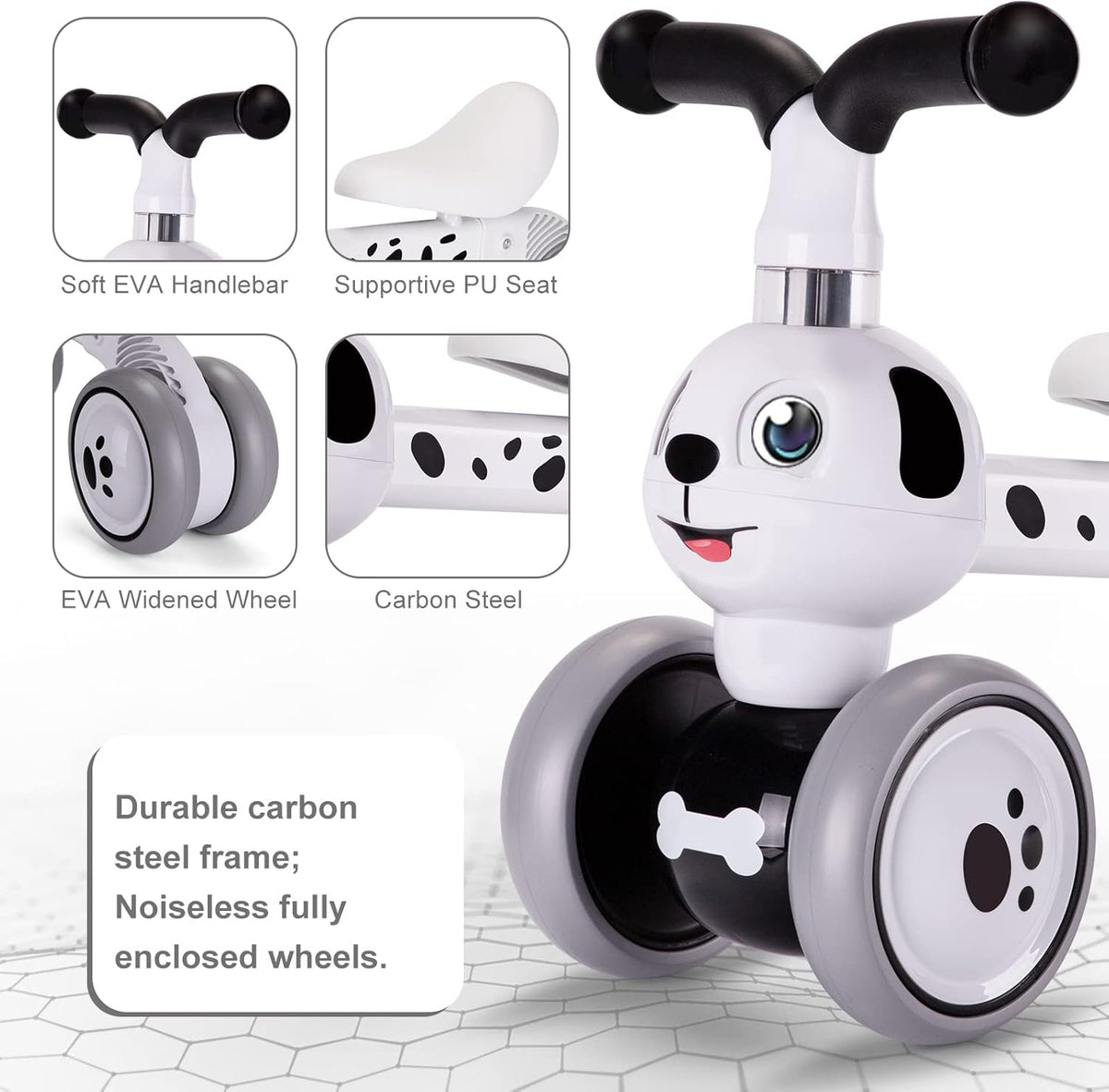 YGJT Baby Balance Bike Toys for 1 Year Old, Birthday Gifts for Boys and Girls, Silent Wheels & Non-Pedal Baby Walker Riding Toys for 10-36 Months Toddlers, Kids First Bike Gifts Spotty Dog