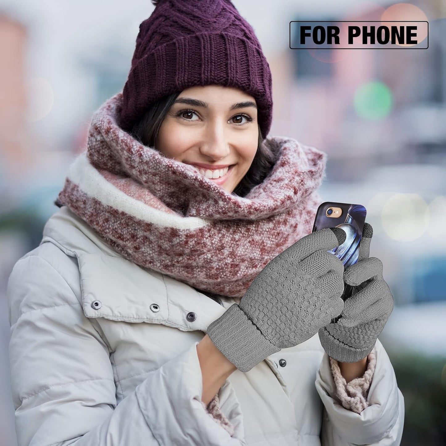 Geyoga 2 Pairs Women's Winter Touch Screen Gloves Soft Warm Fleece Lined Knit Elastic Cuff Winter Texting Gloves