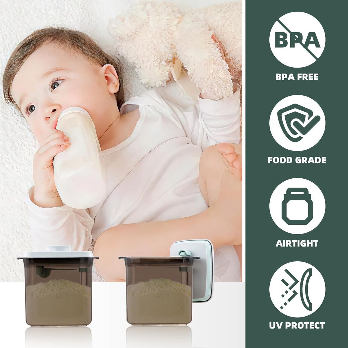 1700ml Airtight Formula Container Pop Up Milk Powder Container Formula Dispenser, 21OZ, 1.32LB, 600g, Brown