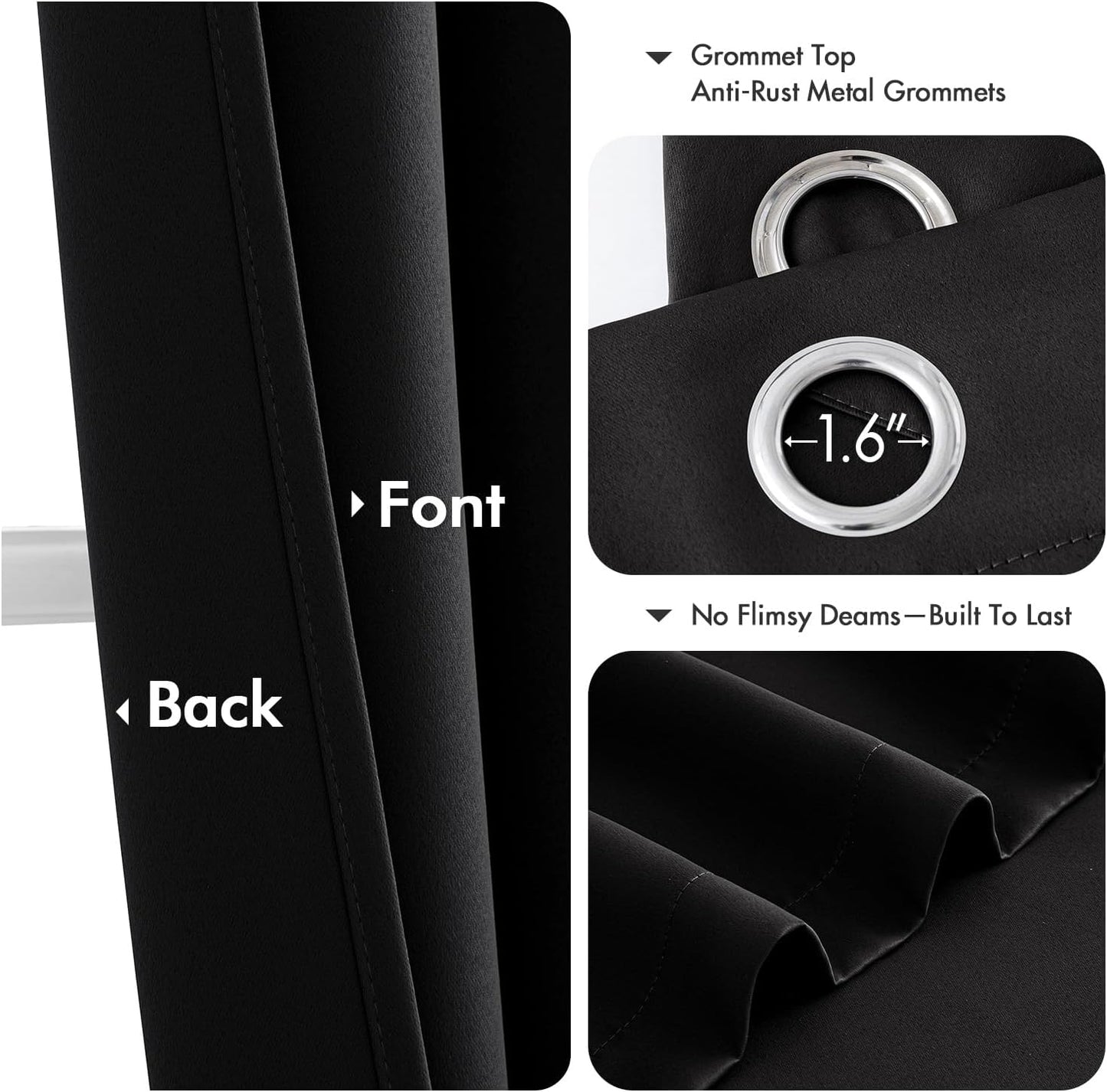 MIULEE Black Blackout Curtains for Bedroom Living Room 90 Inches Long 2 Panels, Thermal Insulated Room Darkening Drapes Solid Grommet Top Noise Reduction Light Blocking Halloween Window Treatments