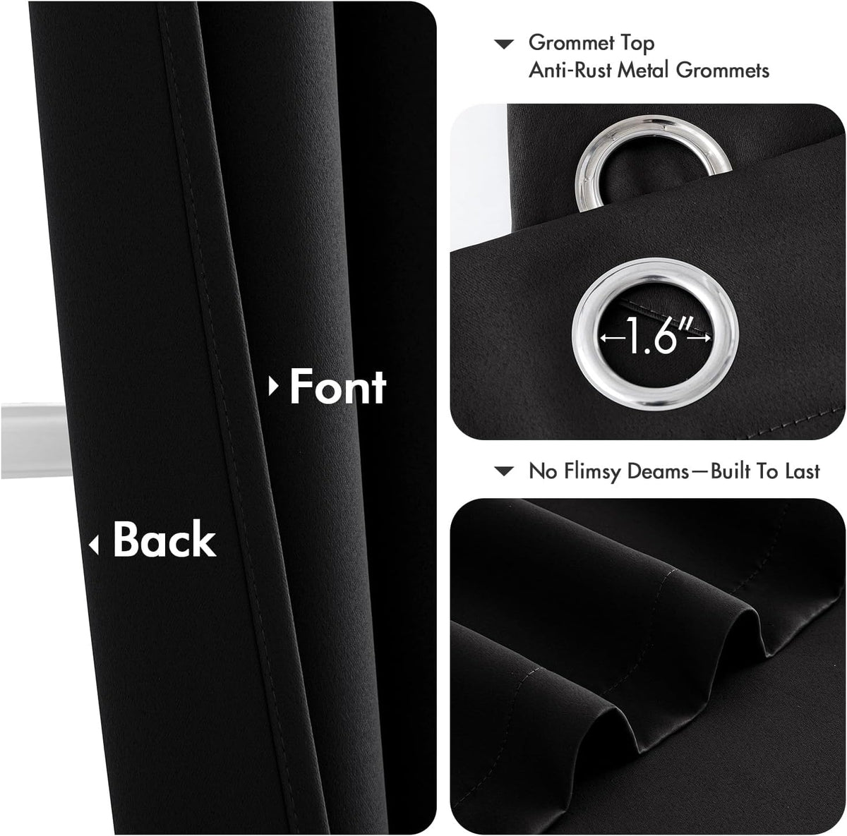 MIULEE Black Blackout Curtains - Bedroom Window Treatment Curtains Thermal Insulated Room Darkening Drapes for Living Room Kitchen Grommet Top Light Blocking Drapery, 40 x 48 Inches Long, 2 Panels