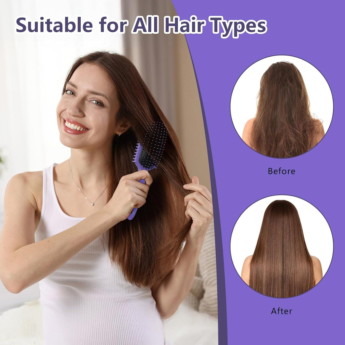 Curl Defining Brush, Curly Hair Brush, Slick Back Hair Brush, For Combing and Shaping Curls in All Hairstyles to Reduce Pulling (Purple)