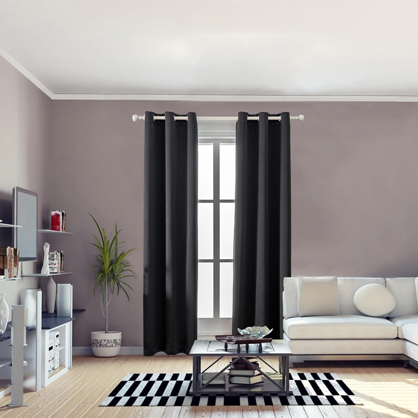 Anytime 100% Blackout Curtain Set, Thermal Insulated & Energy Efficiency Window Draperies for Guest Room, Full Shading Panels for Shift Worker and Light Sleepers（Black, 2 Panels, 37W x 84L）