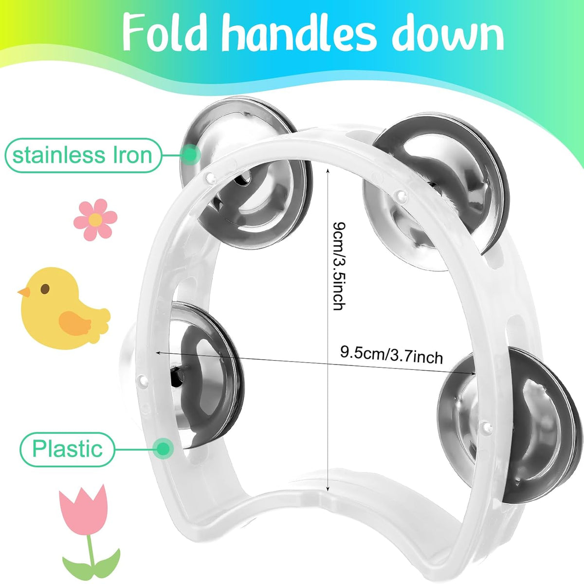 Yeshone 30 Pack Tambourine for Kids Adult Tamborines Musical Instrument Noise Makers 4 Bells Handheld Tambourines for Back to School Supplies Church Wedding Operation Christmas(White)