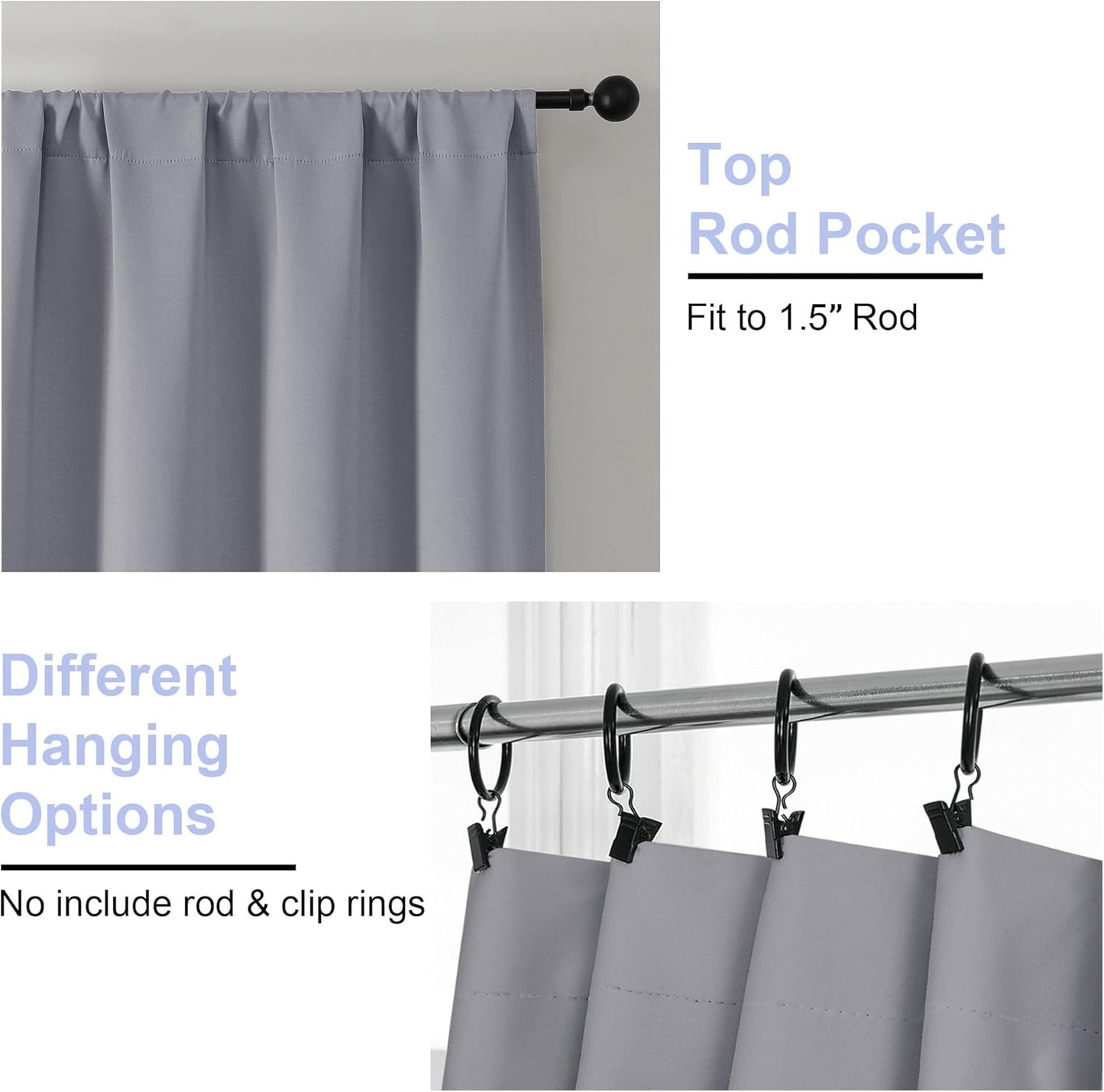 Simplebrand Ava Silver Grey Blackout Curtains for Bedroom, 72 Inch Length 2 Panels, Privacy Thermal Insulated Rod Pocket Window Curtains for Patio French Door, W40 x L72 Inch