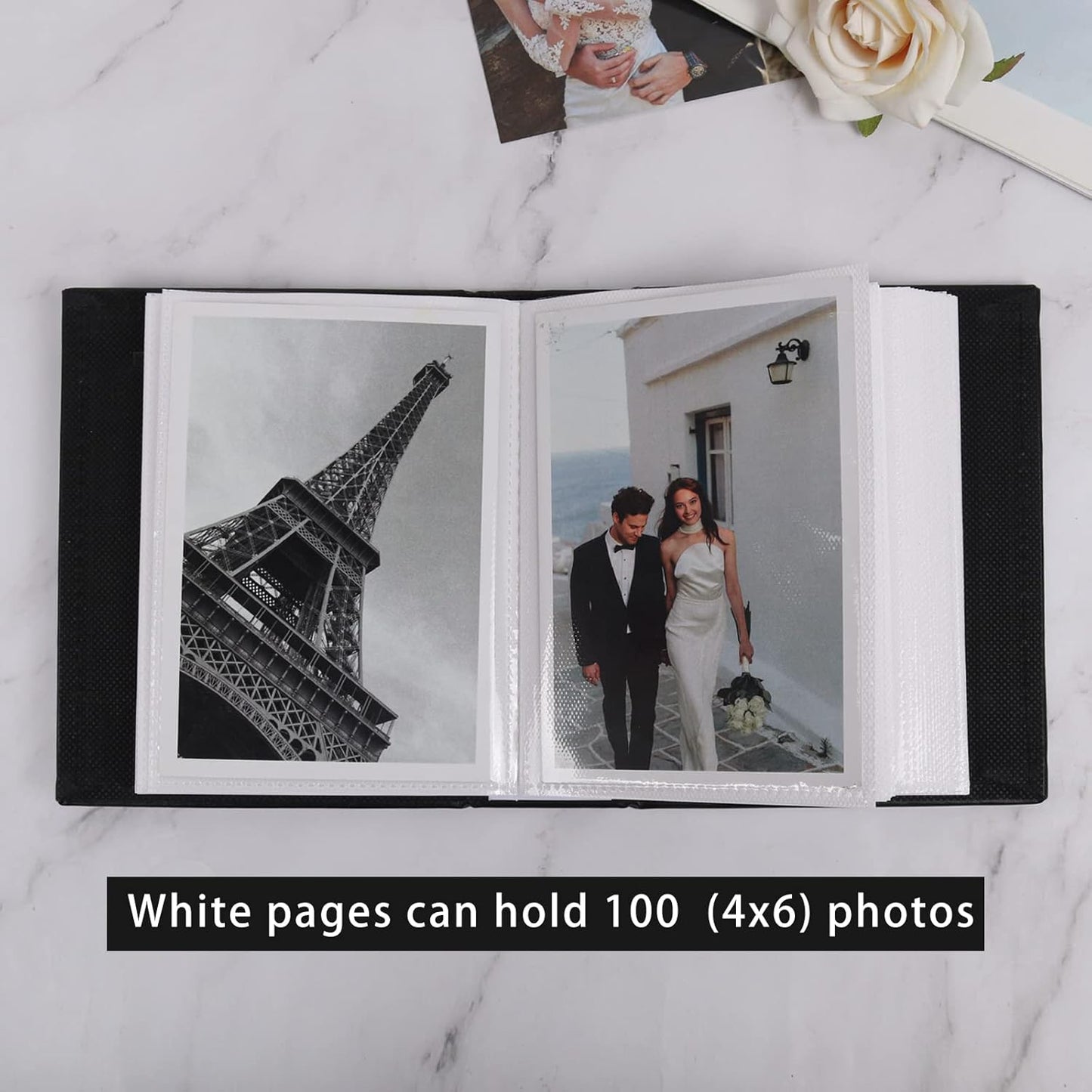 RECUTMS Photo Album 4x6 100 Pockets Photos, Button Grain PU Leather Photo Books Small Picture Album for Baby Family Wedding Christmas Photo Albums Holds 100 Vertical Photos （Grey）