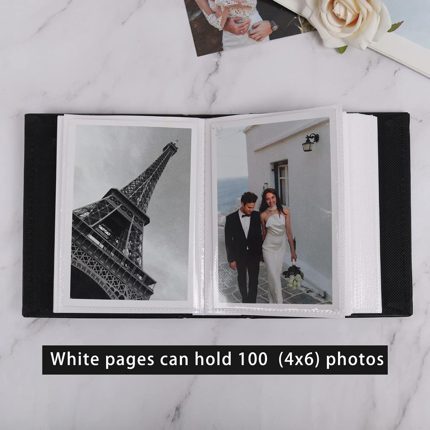 RECUTMS Photo Album 4x6 100 Pockets Photos, Button Grain PU Leather Photo Books Small Picture Album for Baby Family Wedding Christmas Photo Albums Holds 100 Vertical Photos （Black）