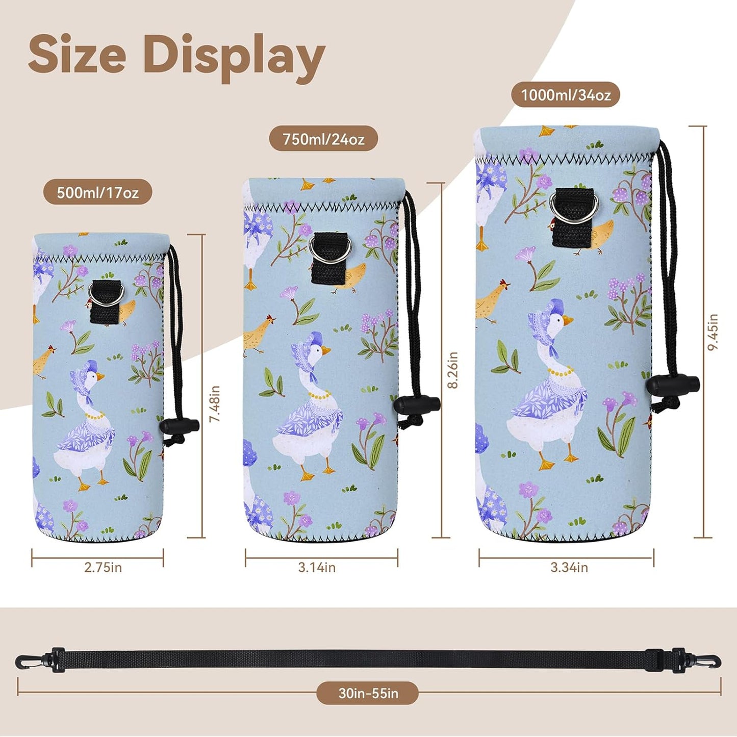 AUPET Water Bottle Sling Bag Carrier Crossbody Sleeve,Insulated Neoprene Bottle Case Holder Pouch Cover 500ML/17oz with Shoulder Strap for Walking Women Men