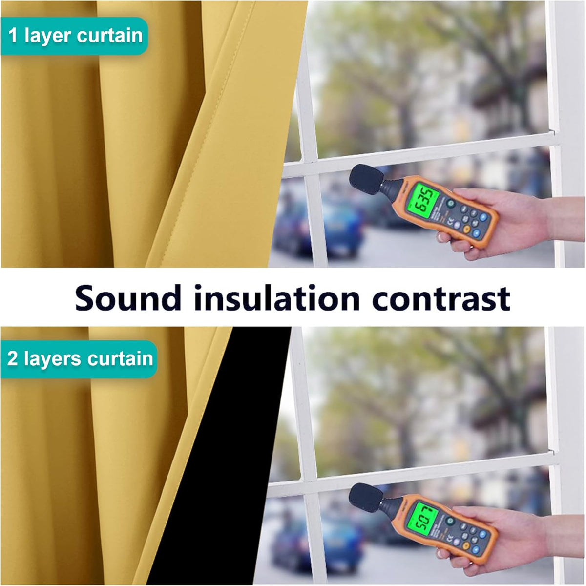 NICETOWN 100% Blackout Blinds, Set of 2, 46 inches x 45 inches, Laundry Room Decor Window Treatment Curtains for Large Patio Sliding Door, Thermal Insulated Bright Yellow Curtains for Bedroom