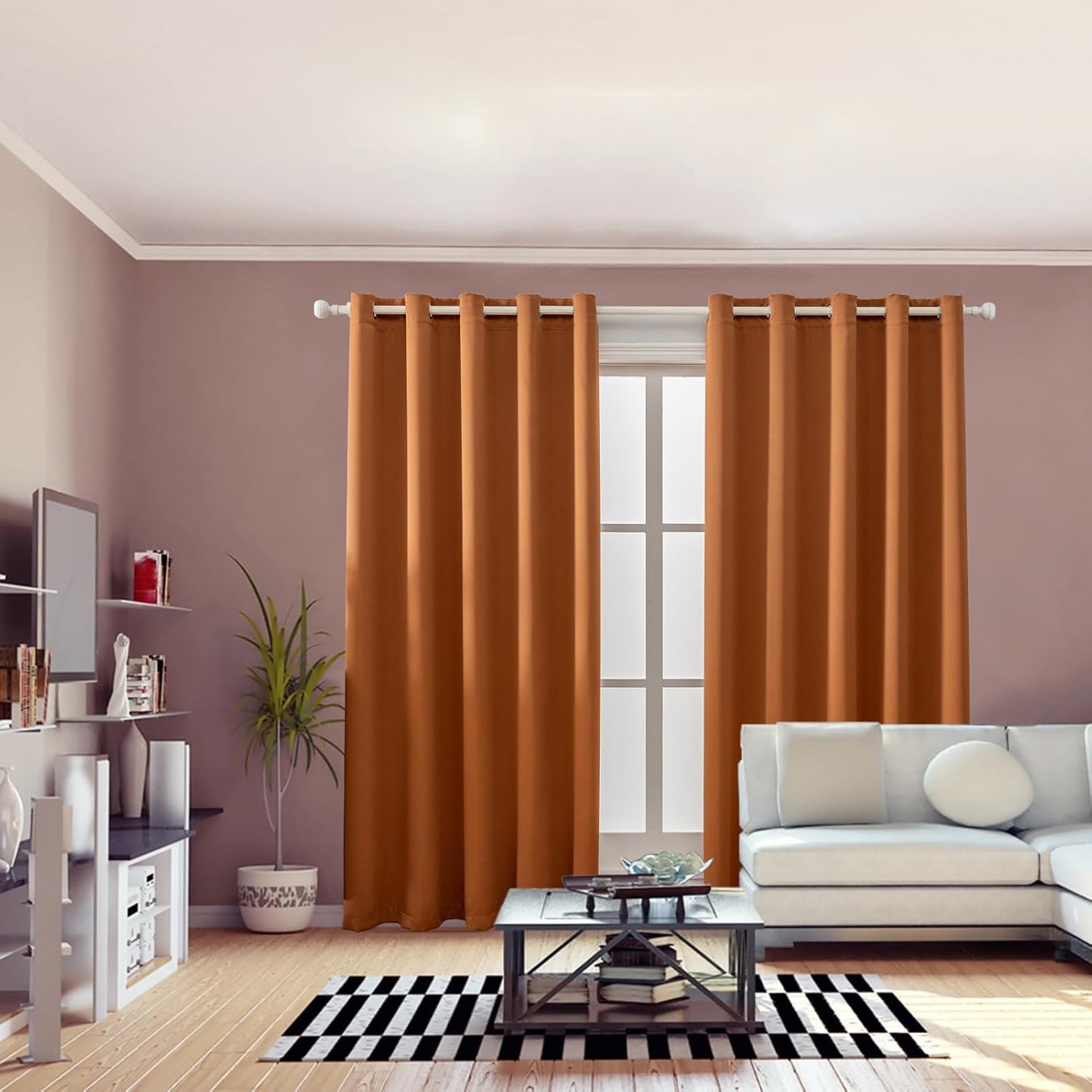 Anytime 100% Blackout Curtain Set, Thermal Insulated & Energy Efficiency Window Draperies for Guest Room, Full Shading Panels for Shift Worker and Light Sleepers（Orange, 2 Panels, 70W x 95L）