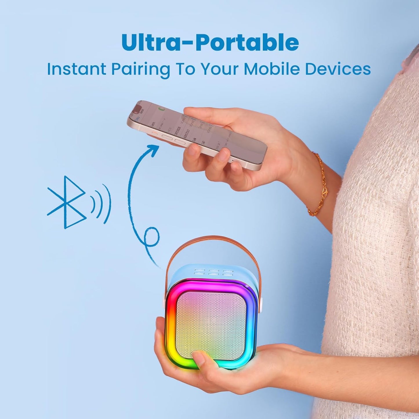 IROO Mini Karaoke Machine for Kids, 2025 TOP Toys Birthday Gifts Ideas for Girls Ages 4, 5, 6, 7, 8, 9, 10, 12+ Years Old, Portable MP3 Player with 2 Wireless Mics for Party