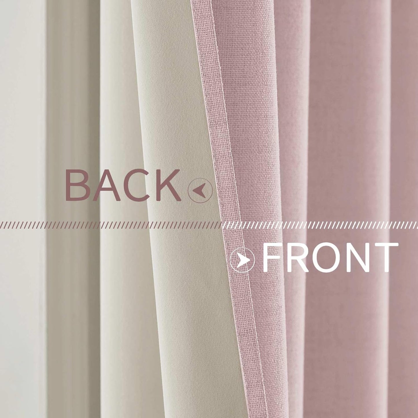MIULEE Linen Texture Curtains for Bedroom Solid 100% Blackout Thermal Insulated Pink Curtains Grommet Room Darkening Drapes for Living Room Nursery 52x96 Inch (2 Panels)