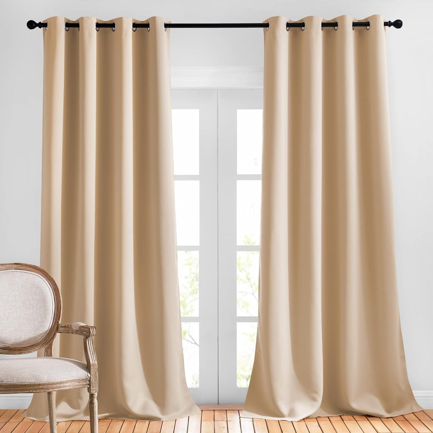 NICETOWN Blackout Curtains & Drapes for Living Room - Grommet Window Treatment Thermal Insulated Solid Sound Reducing Drapes for Bedroom (Biscotti Beige, Set of 2, W52 x L90)