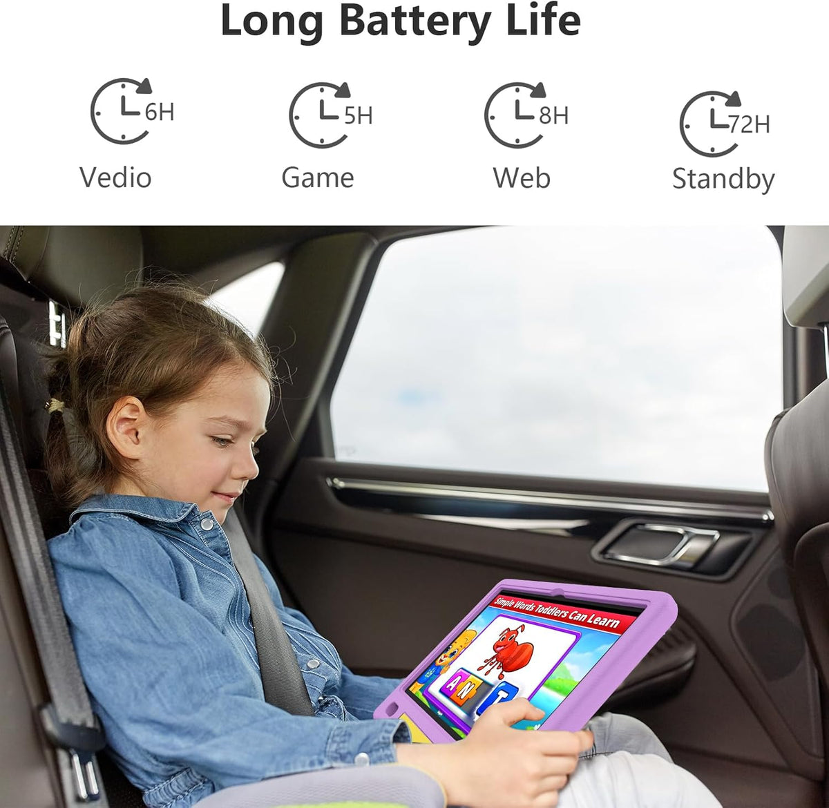 JREN Kids Table 10.1" ｜Android 14 Tablet for Kids｜64GB Storage｜Octa-Core｜WiFi ｜Cameras｜Parental Control｜Kids Content｜Case Included Great Gift for Children Ages 3-12 Years Old Purple