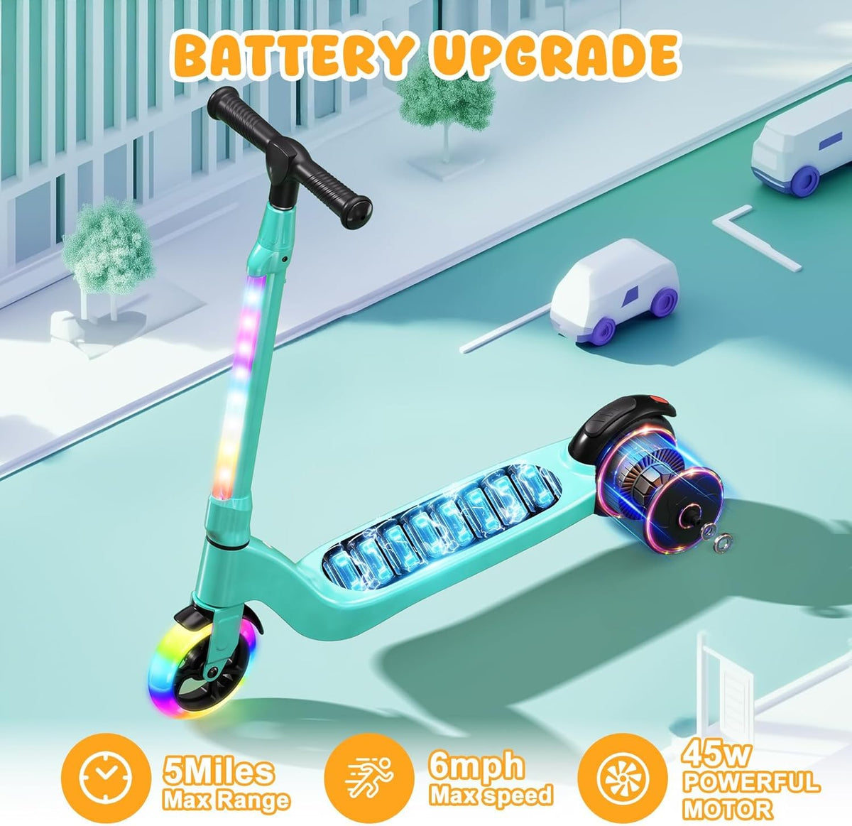 CBD Electric Scooter for Kids, 6 Mph Top Speed, Up to 5 Miles Range, 5.3" Solid Tires Wheel and Front Light, Kick Scooter Adjustable Height for Kids Age 6-12