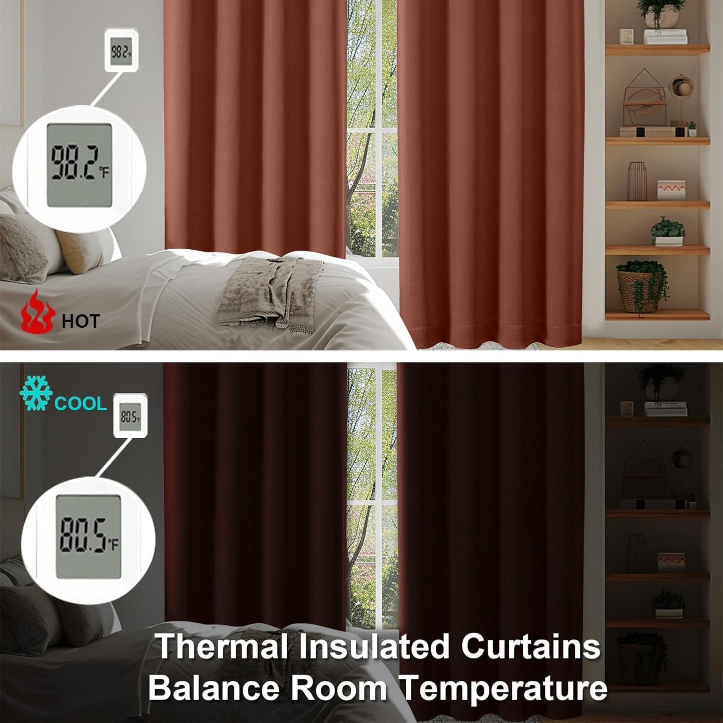 Simplebrand Ava Terracotta Blackout Curtains for Bedroom 84 Inch Length 2 Panels Set, Solid Thermal Insulated Privacy Living Room Window Treatment Curtains Blackout Drapes, W40 x L84 Inch, Terracotta