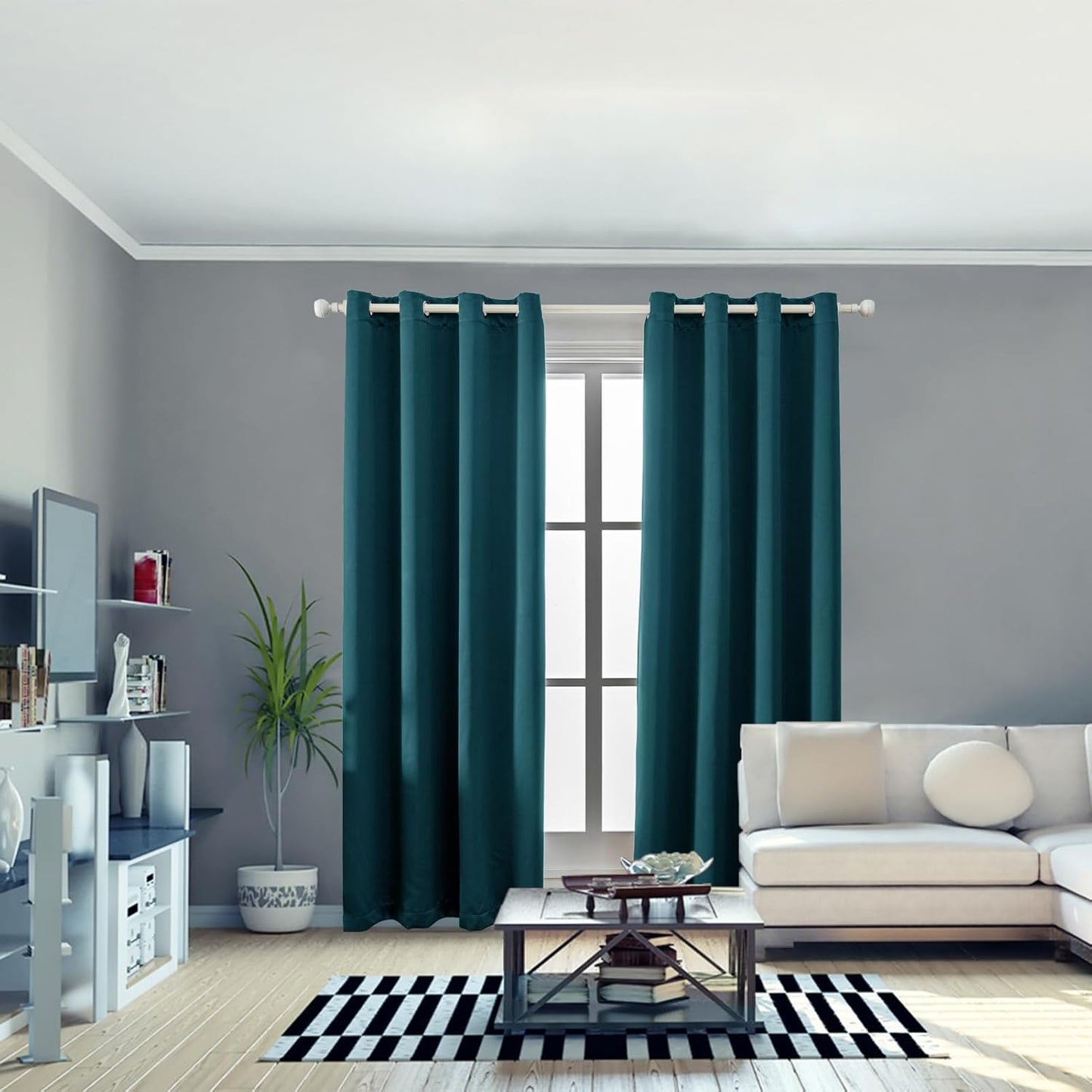 Anytime 100% Blackout Curtain Set, Thermal Insulated & Energy Efficiency Window Draperies for Guest Room, Full Shading Panels for Shift Worker and Light Sleepers（Greyish Blue, 2 Panels, 52W x 108L）