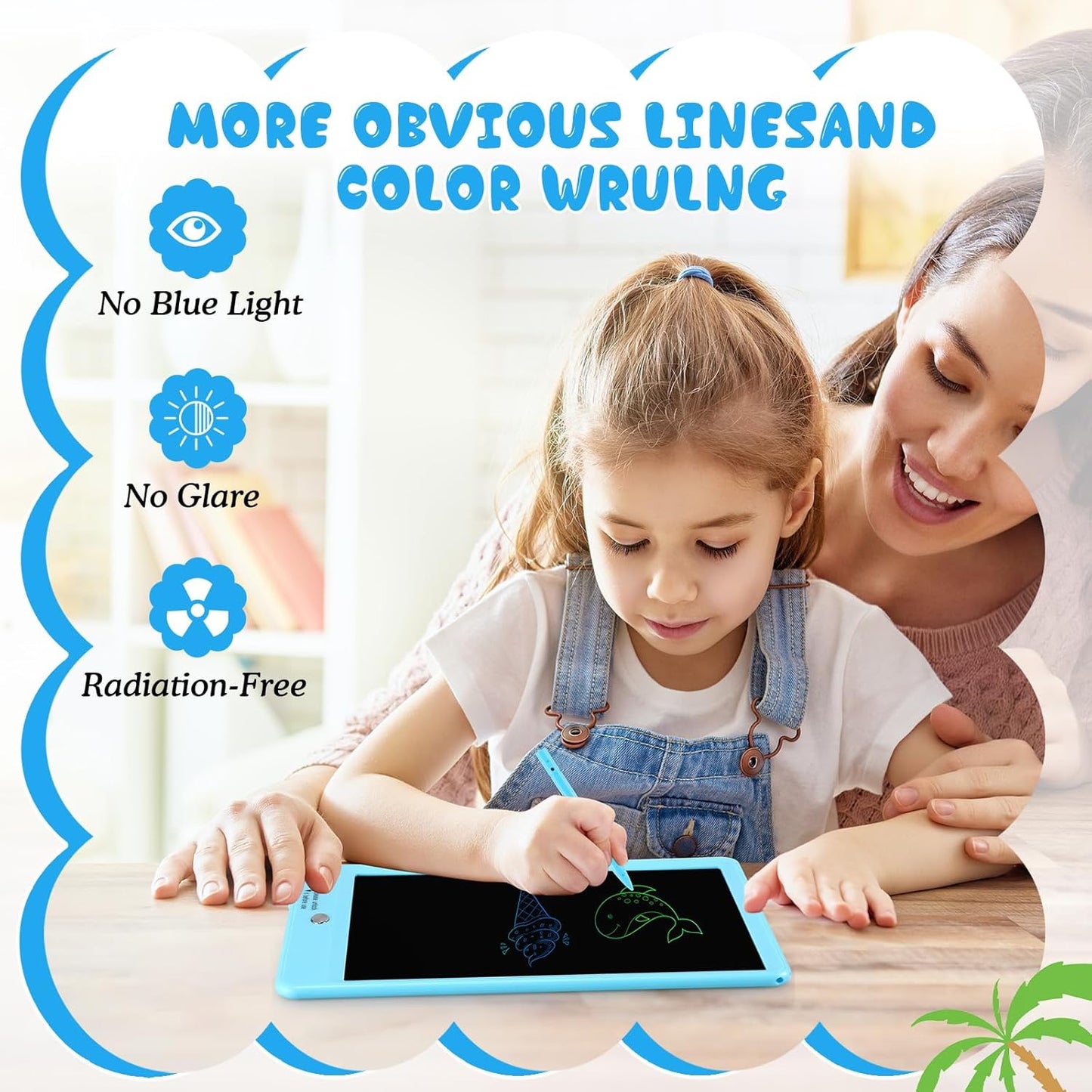 Decute Kids Toys LCD Writing Tablet with Stylus, 8.5 Inch Erasable Toddlers Doodle Board, Reusable Drawing Pad for Kids, Educational Christmas Birthday Gift for 3 4 5 6 7 8 Girls Boys Toddler Blue