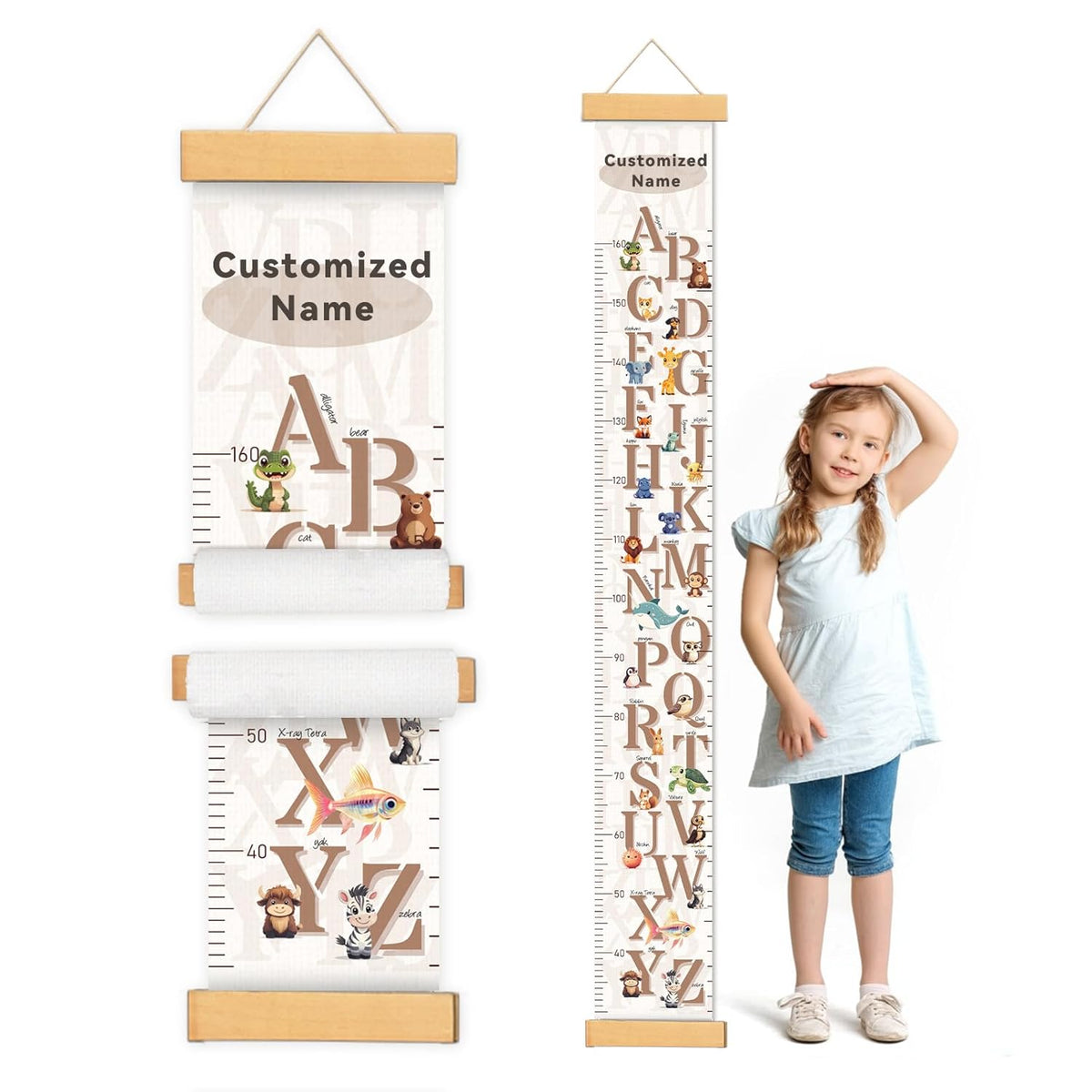 Customize Name Growth Chart Wall, Cute Letters Canvas Height Chart for Kids, Height Indicator Tape Ruler Growth Chart Decor, Toddler Room Decoration, Baby Measuring Board