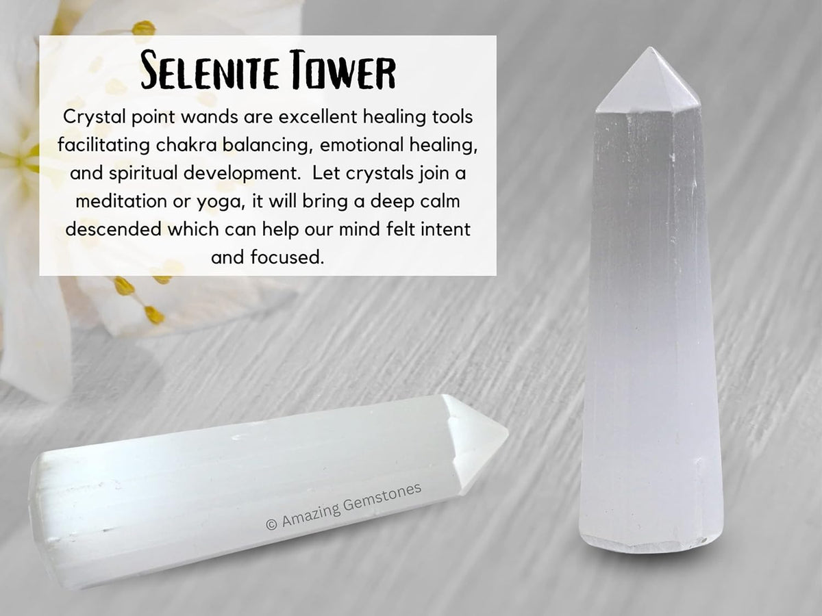 Amazing Gemstone Selenite Crystal Towers - Natural Healing Crystal Point Obelisk for Reiki Healing and Crystal Grid (3 Inch)