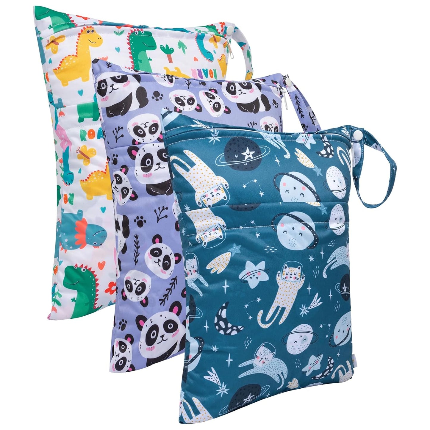babygoal Wet Dry Bags for Baby Cloth Diapers, Washable Travel Bags,Beach,Pool,Gym Bag for Swimsuits &Wet Clothes with Two Zippered Pockets 3 Pack, 3LN04