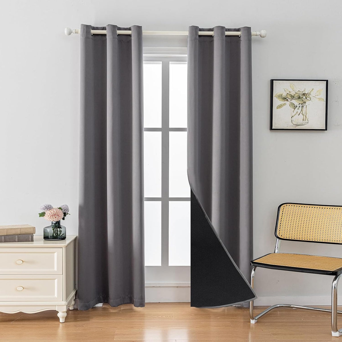 Anytime 100% Blackout Curtain Set, Thermal Insulated & Energy Efficiency Window Draperies for Guest Room, Full Shading Panels for Shift Worker and Light Sleepers（Grey, 2 Panels, 42W x 84L）