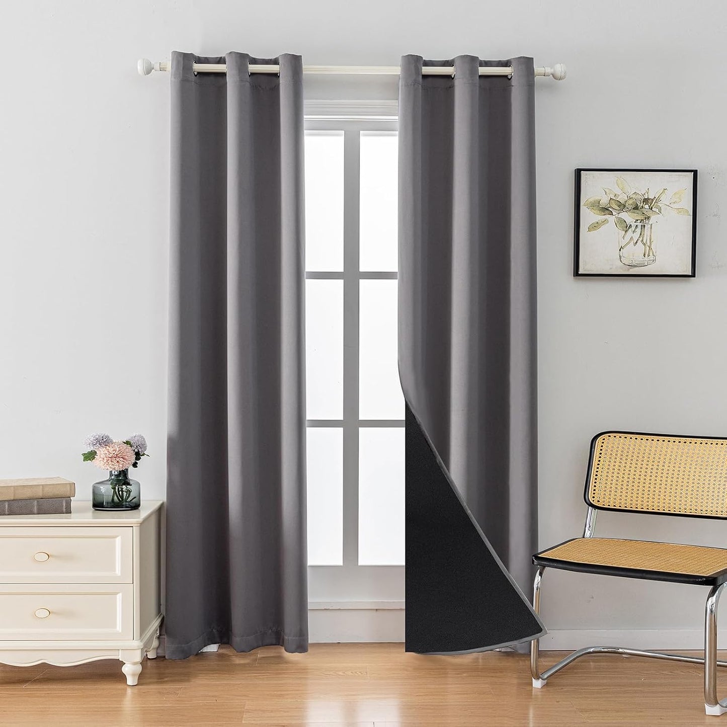 Anytime 100% Blackout Curtain Set, Thermal Insulated & Energy Efficiency Window Draperies for Guest Room, Full Shading Panels for Shift Worker and Light Sleepers（Grey, 2 Panels, 42W x 80L）