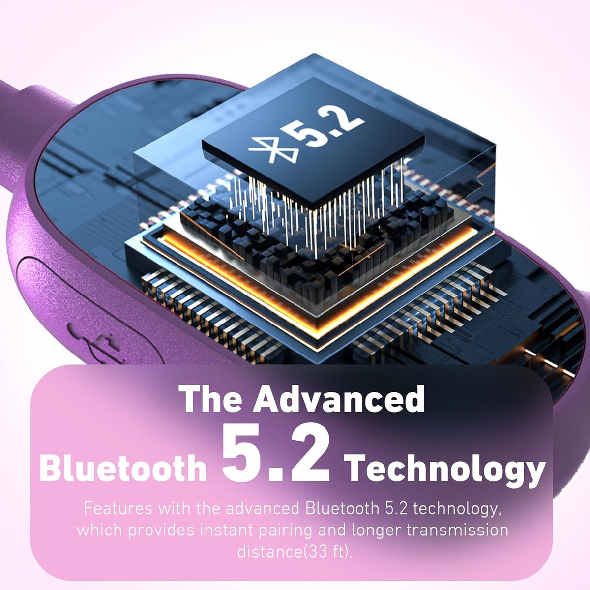 Kids Headphones, Bluetooth 5.2 Air Conduction Open Ear Headphones, 85dB Volume Limiting, Stereo Sound with Mic, IPX5 Waterproof, 20H Playtime, Perfect for School and Outdoor Activities-Purple