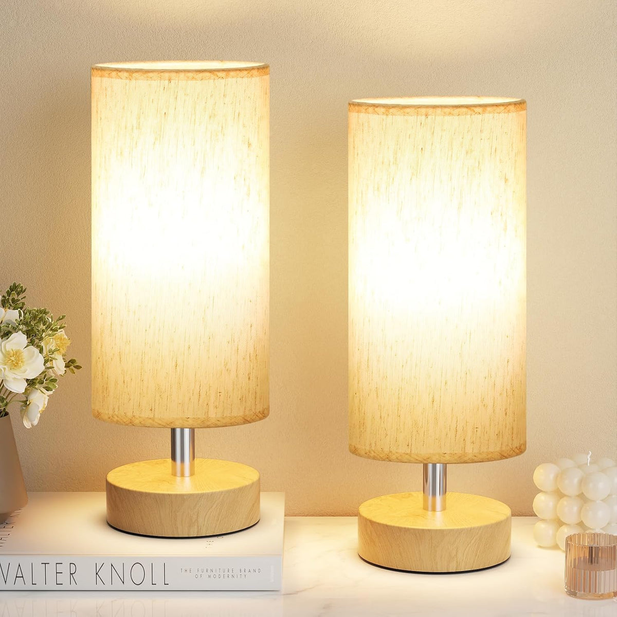 Small Table Lamp for Bedroom Set of 2 - Bedside Lamps for Night Stands, Minimalist Nightstand Light Lamp, Desk Lamps for Reading Room, Kids Room, Living Room, Office, Dorm