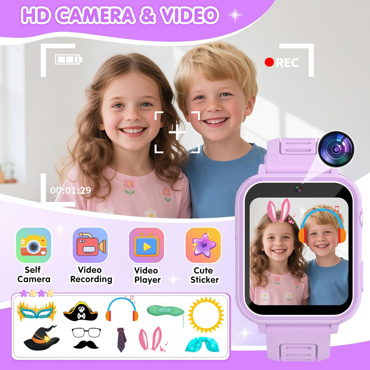 Smart Watch for Kids with 39 Games Touchscreen Camera Video, Music Player, Pedometer, Calculator, Calendar, Stopwatch, Flashlight, Alarm Clock 12/24 hr, Birthday Gifts Toys for Girls Ages 3-12