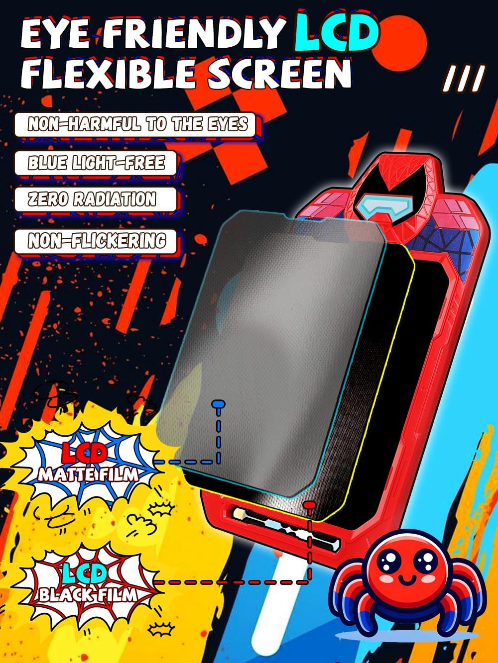 LCD Writing Tablet for Kids 10 Inch Spider Hero for Toddler 2 3 4 5 6 - Paint, Doodle Board, Drawing Pad - Travel Toys, Road Trip Car Activities, Birthday Christmas Gift Boys & Man