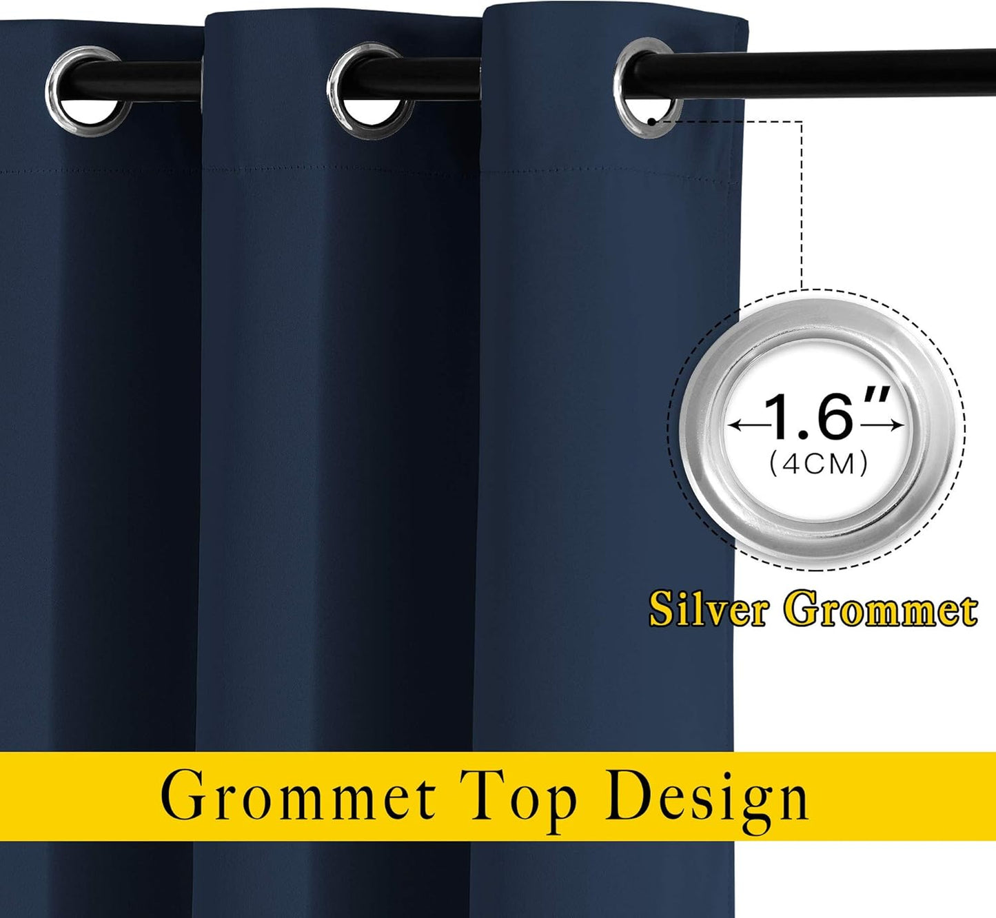 NICETOWN Blackout Curtains and Drapes for Kitchen - Thermal Insulated Solid Grommet Top Blackout Panels/Draperies for Kid's Room (Navy, 1 Pair, W66 x L54)