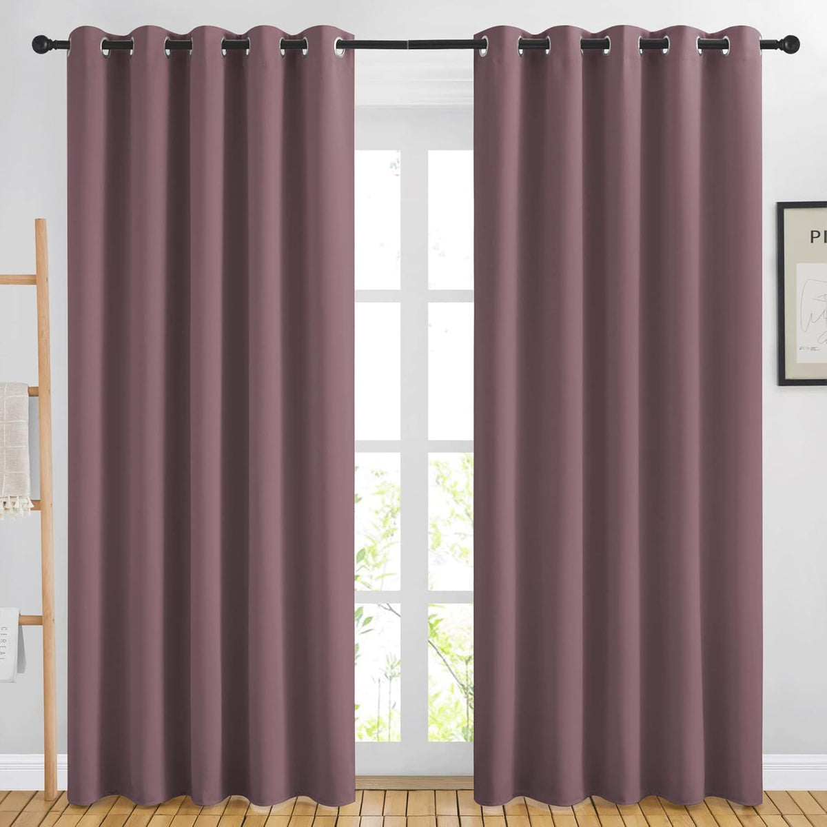 NICETOWN Blackout Dry Rose Curtains for Living Room - Solid Thermal Insulated Sound Reducing Grommet Room Darkening Curtains & Drapes for Bedroom (2 Panels, W66 x L84)