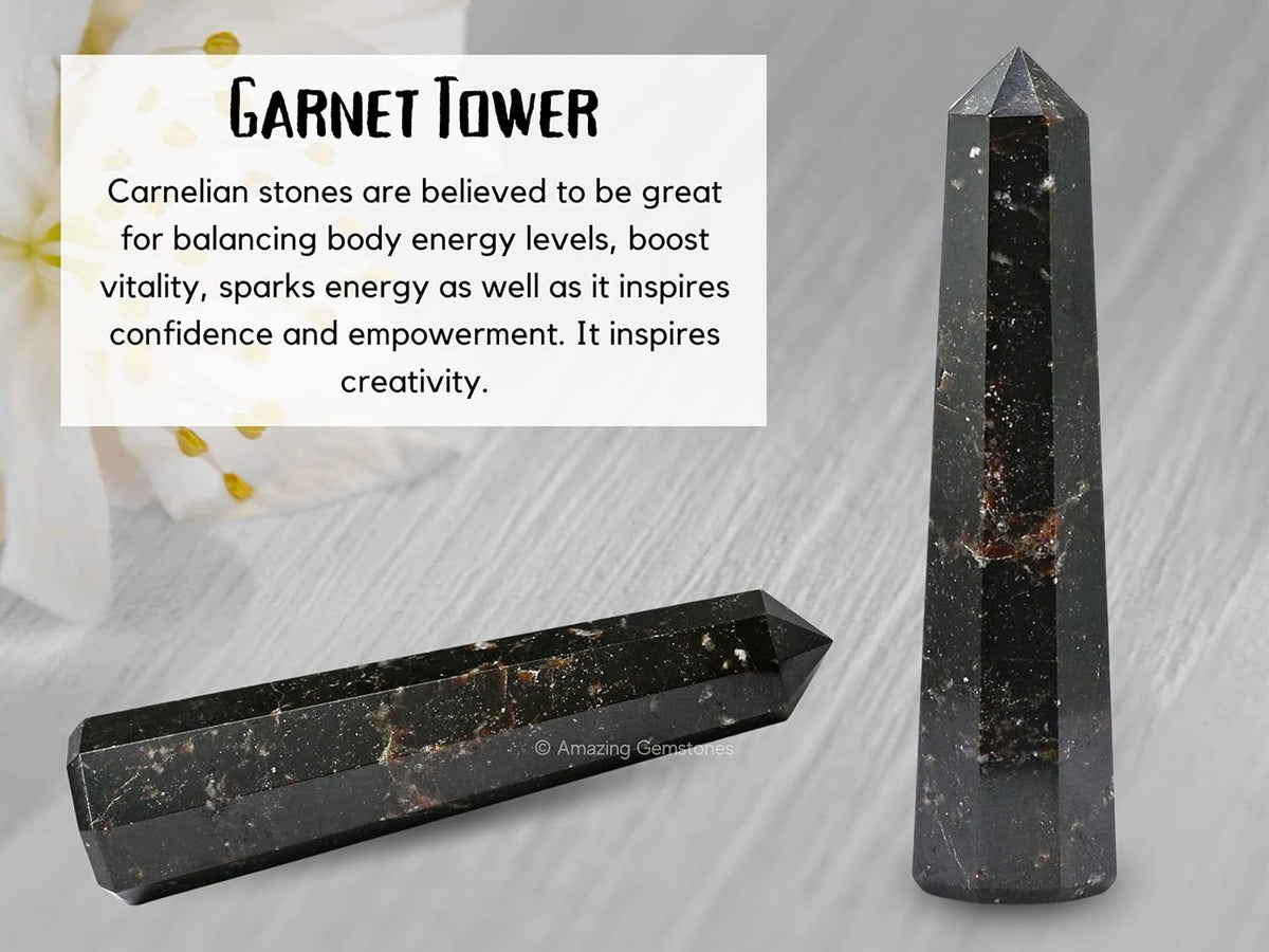 Amazing Gemstone Garnet Crystal Towers - Natural Healing Crystal Point Obelisk for Reiki Healing and Crystal Grid (3 Inch)