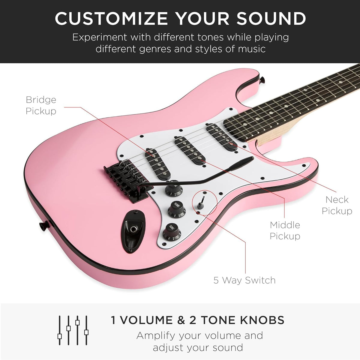 Best Choice Products 39in Full Size Beginner Electric Guitar Starter Kit w/Case, Strap, 11W Amp, Strings, Pick, Tremolo Bar - Pink
