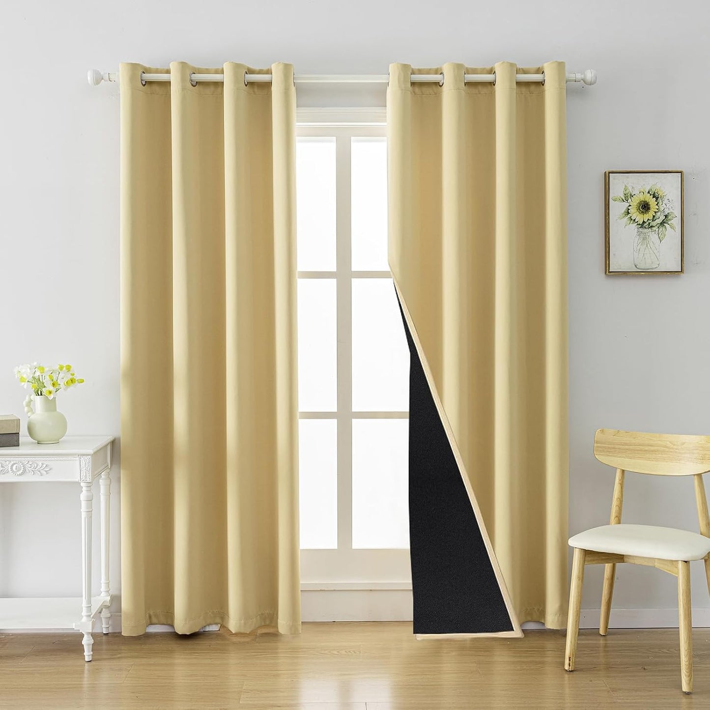 Anytime 100% Blackout Curtain Set, Thermal Insulated & Energy Efficiency Window Draperies for Guest Room, Full Shading Panels for Shift Worker and Light Sleepers（Beige, 2 Panels, 52W x 102L）