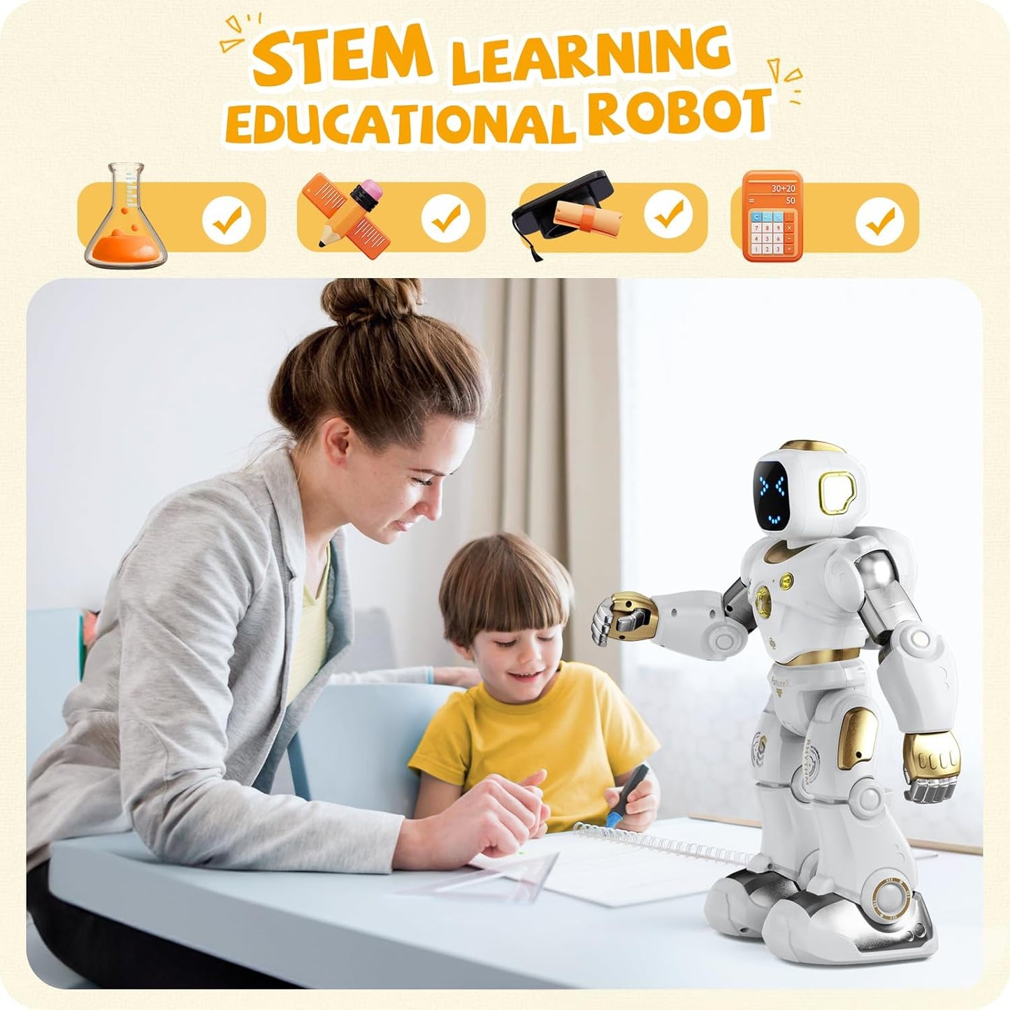 Ruko 1088 Smart Robot for Kids, Large Programmable Interactive STEM RC Robot, Voice Control and App Control, Gifts for Boys and Girls 4 5 6 7 8 9, Gold