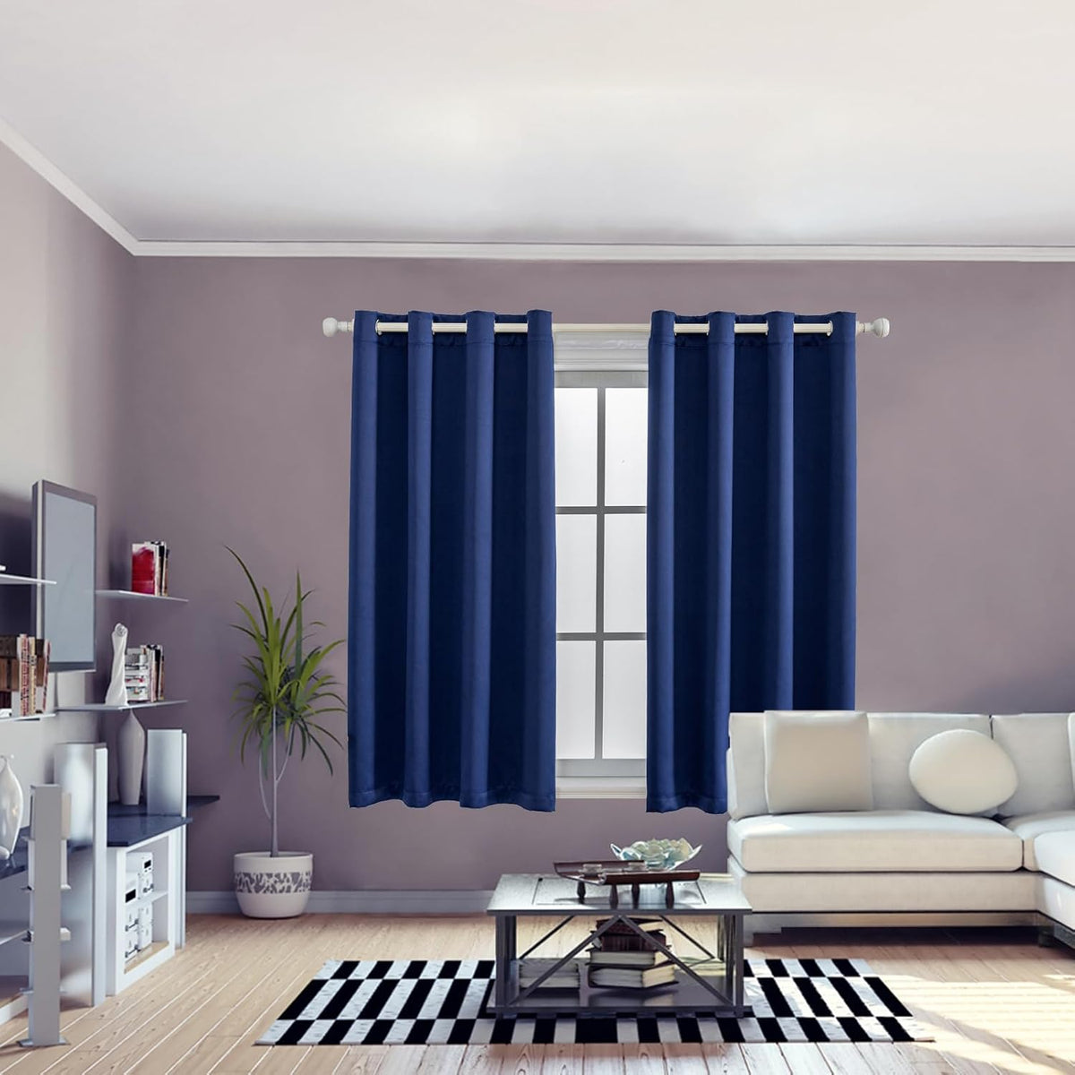 Anytime 100% Blackout Curtain Set, Thermal Insulated & Energy Efficiency Window Draperies for Guest Room, Full Shading Panels for Shift Worker and Light Sleepers（Navy Blue, 2 Panels, 52W x 45L）