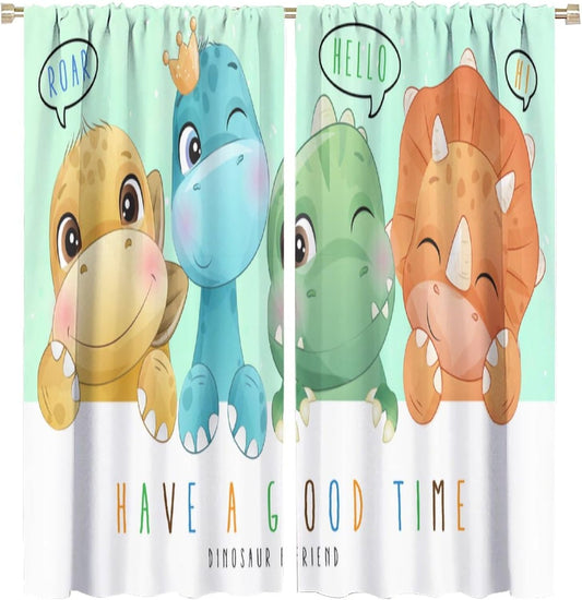 Kids Dinosaur Curtains for Boys Girls Bedroom Decor Cartoon Dino Colorful Cute Funny Animal Printed Blackout Rod Pocket Window Drapes for Baby Nursery Playroom Living Room W31.5xL72in 2 Panels