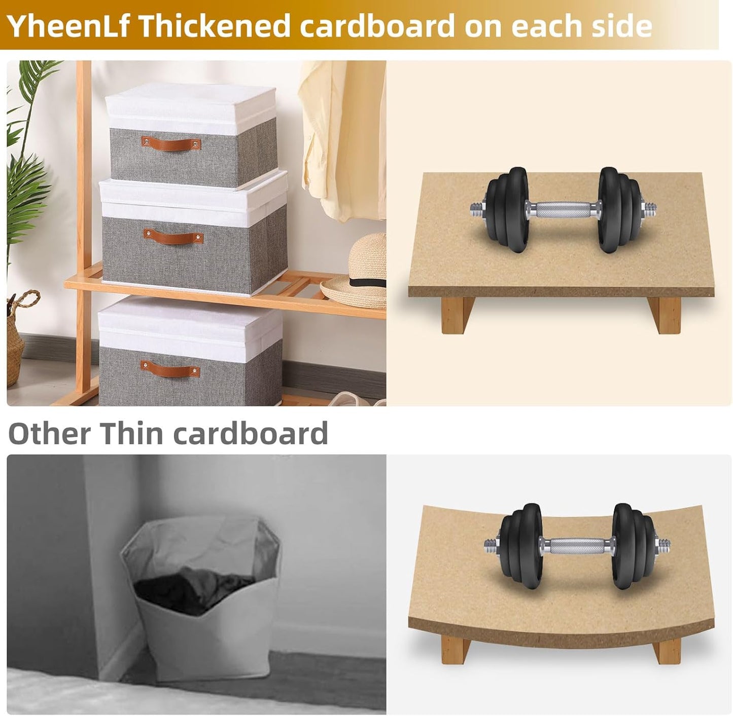 Fabric Storage Boxes with Lids, Linen Foldable Cloth Baskets, 17.7 x 11.8 x 11.8 Inch Closet Organizer Containers with Double Handles, Sweater Bins for Bedroom, White and Grey, 1 Pack