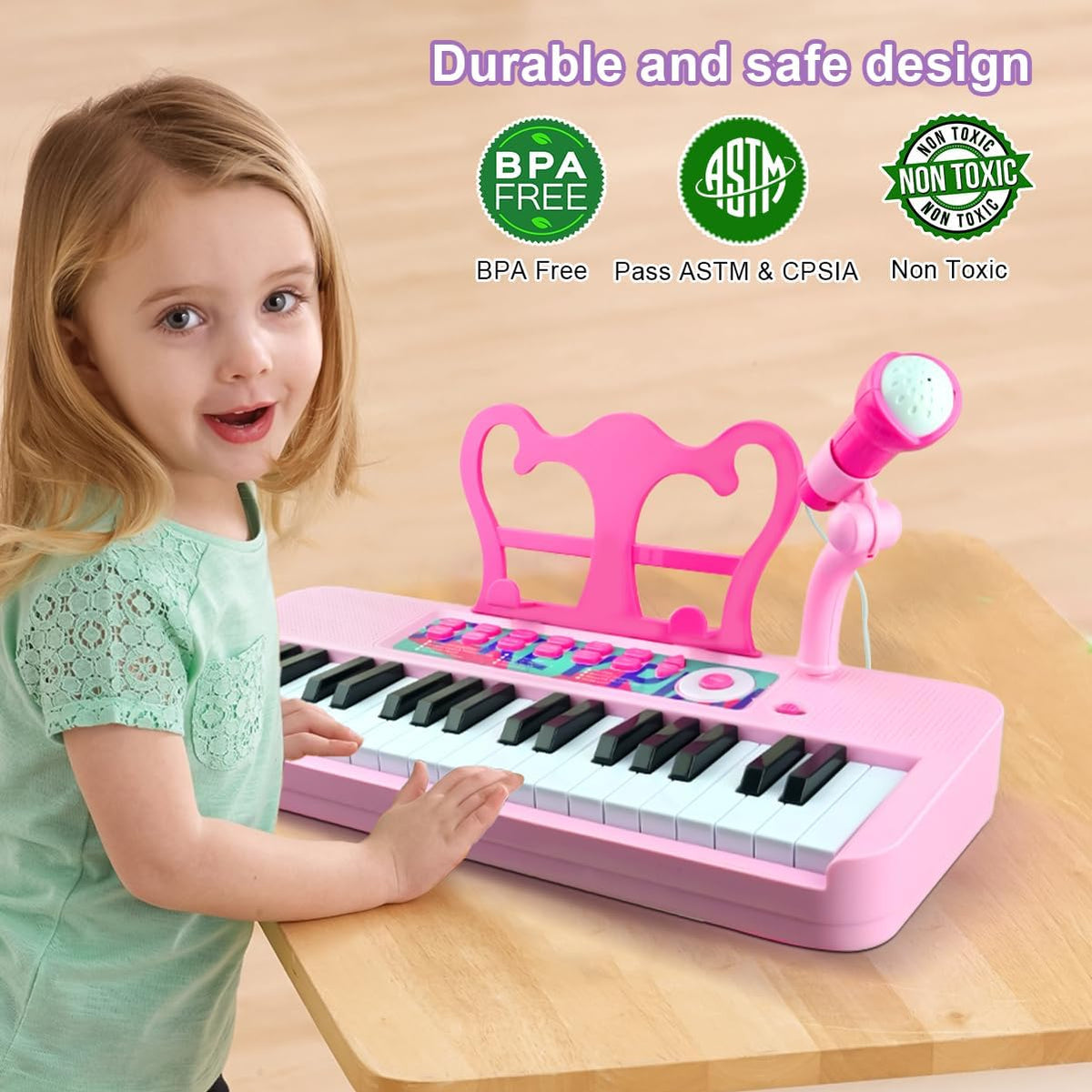 Kids Piano Keyboard Toy for Girls - 37 Keys Pink Toddler Piano with Microphone and Two Speakers, Electronics Musical Instrument,Christmas Birthday Gifts for Kids 3 4 5 6 7 8 Year Old Boys and Girls