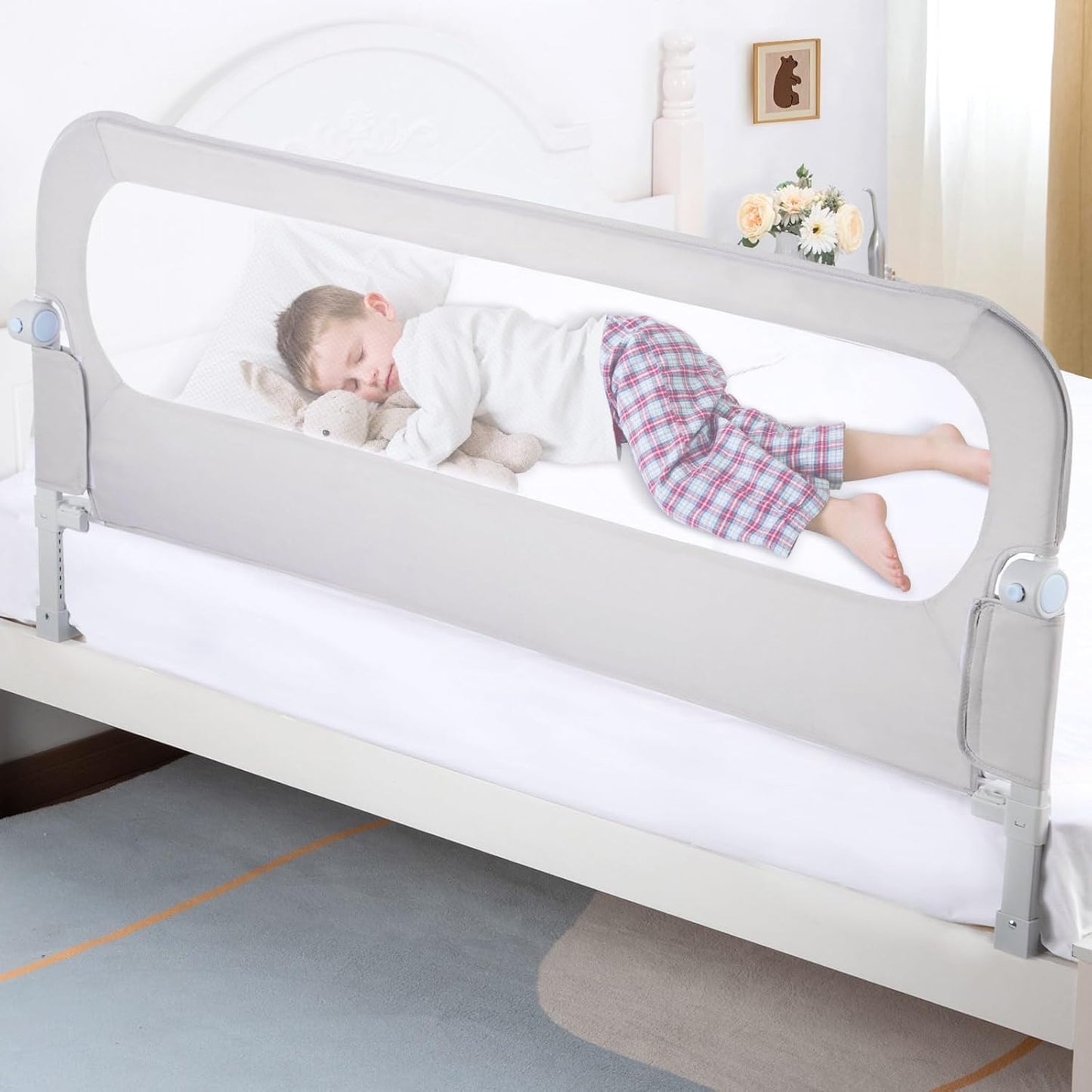 Baby Bed Rail Guard for Toddlers - 58.7" Toddler Bed Rails for Twin, Full, Queen, King Bunk Size Bed Swing Down Bedrail Extral Tall Child Safety Side Railing Guards for Kids