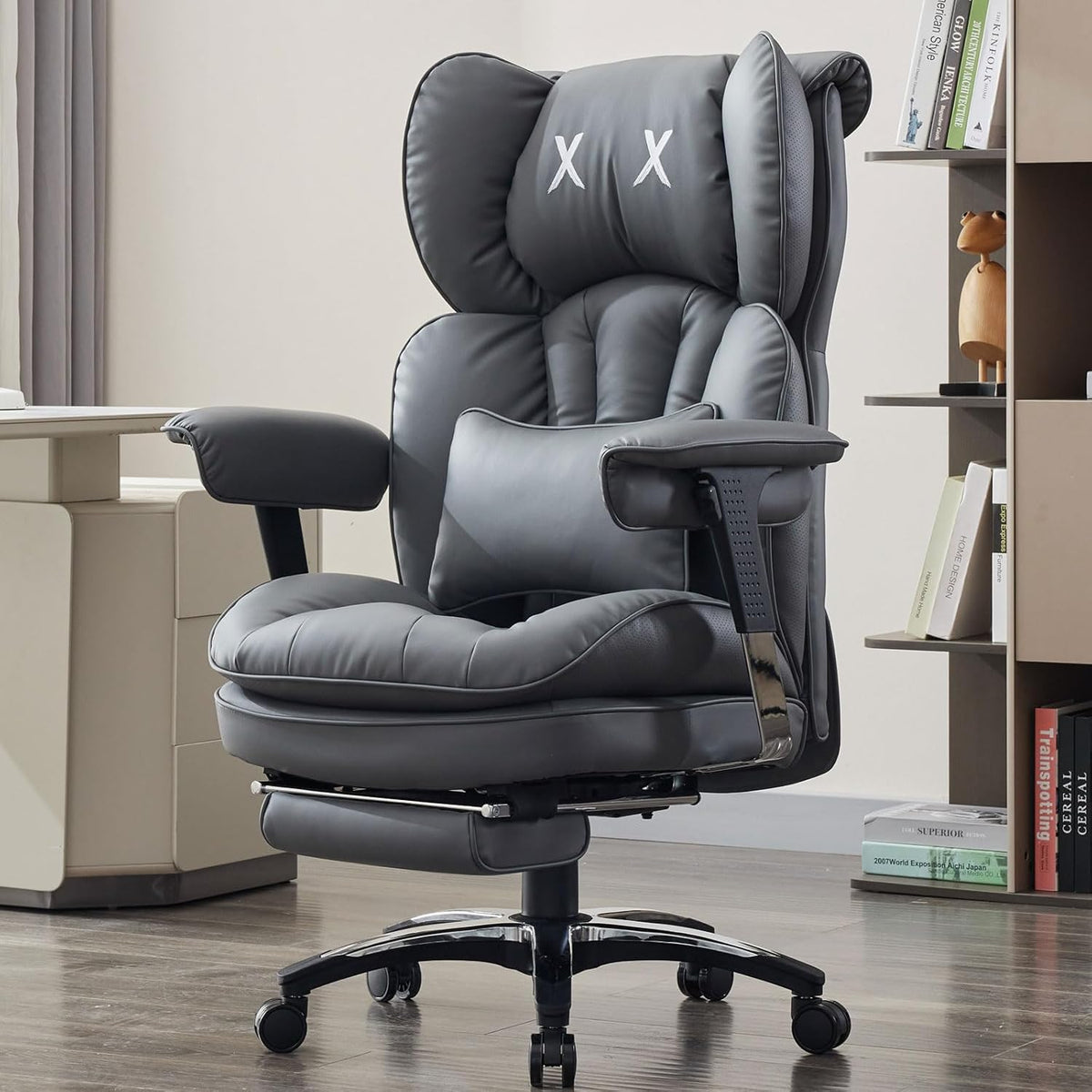 Efomao Big and Tall Office Chair with Footrest – High Back Computer Chair with Adjustable Armrests，Executive Office Chair with Wide Seat, Modern Desk Chair for Home Office, Gaming, or Study, Grey