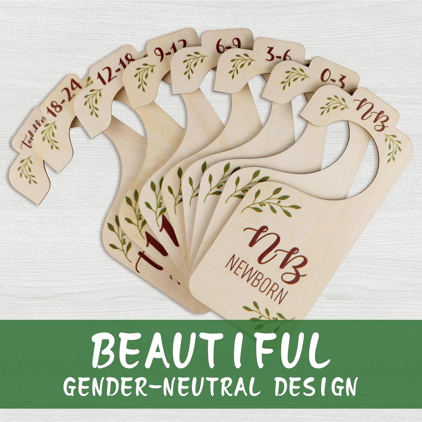 Baby Closet Dividers for Clothes Organizer - 8 PCS Adorable Wooden Double-Sided Baby Clothes Size Hanger Organizer from Newborn to Toddler for Nursery Decor