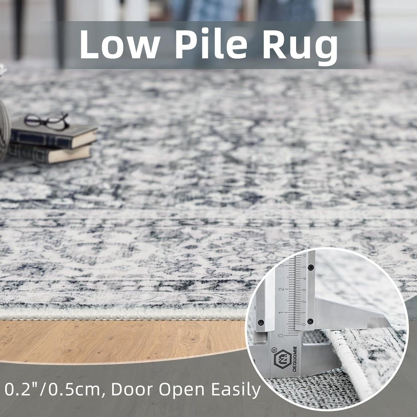 Grey Rug 6x9 Boho Vintage Rugs for Living Room, Washable Rugs Non Slip Large Area Rug for Dining Room Bedroom Office, Floor Decoration Big Rug Low-Pile Kid & Pet Friendly(Grey)