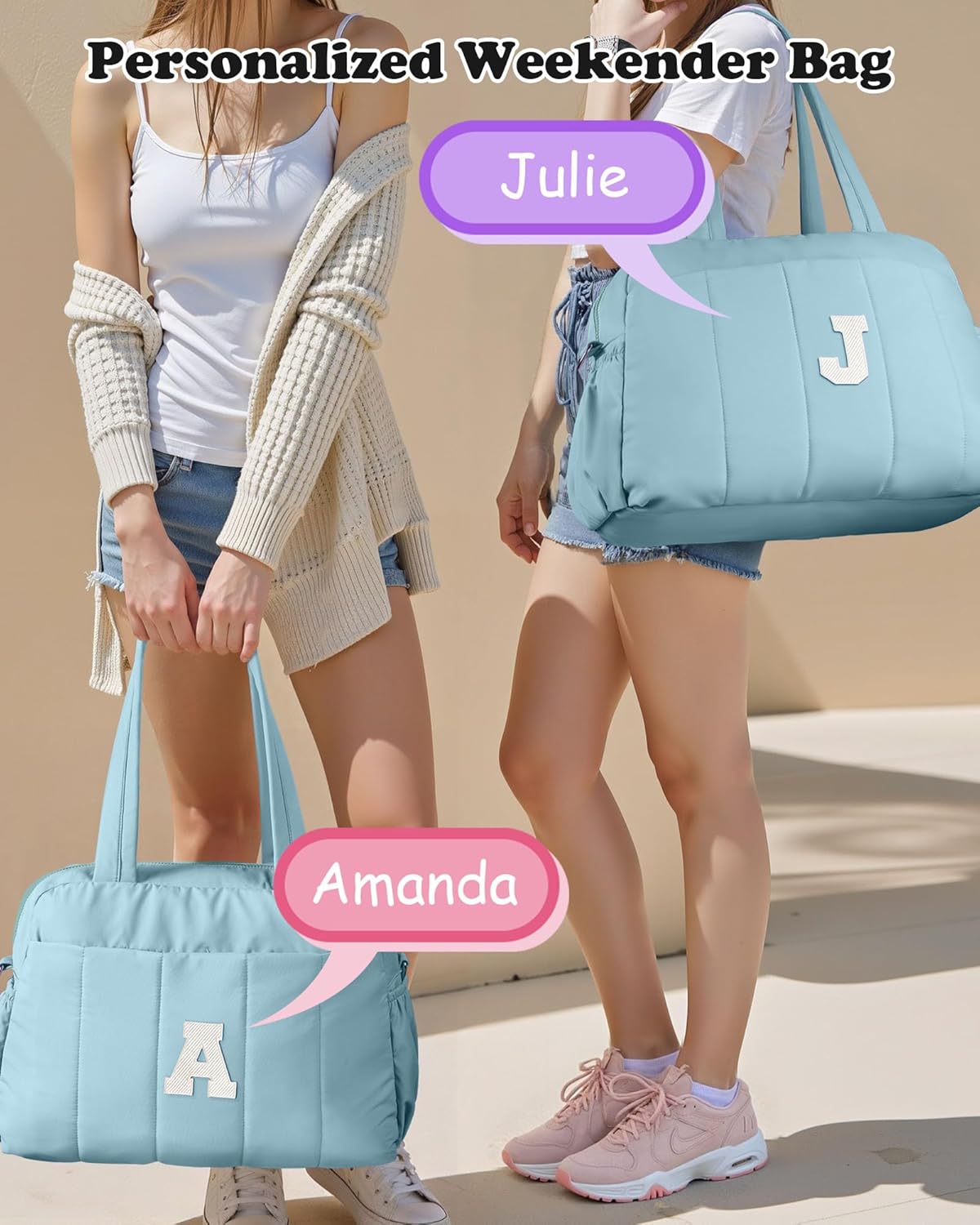 Duffle Bag, Weekender Bags for Girl，Initial Overnight Bag with Wet Pocket，Monogrammed Gift for Woman-Lightweight Dance Bags Personalized Gymnastics bag with Makeup Pouch