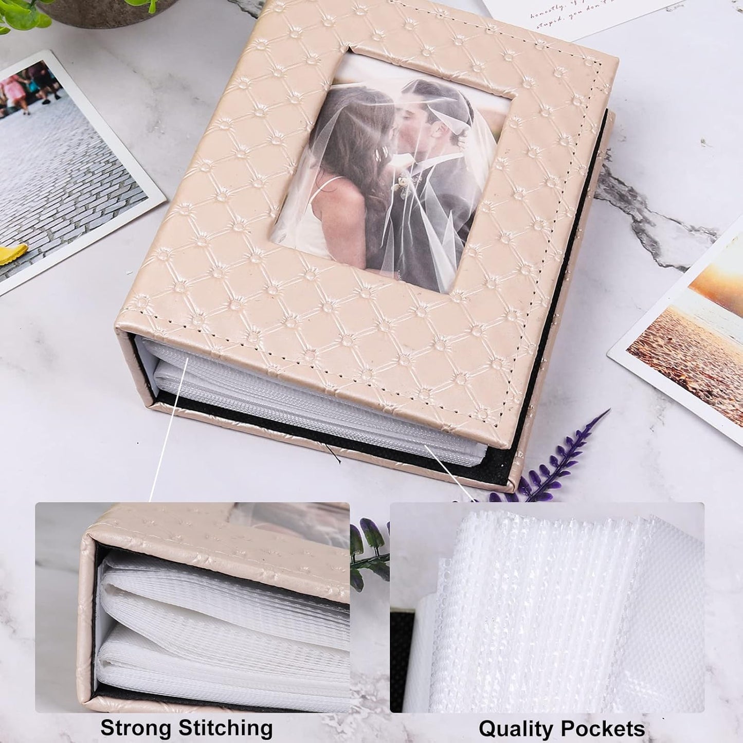 RECUTMS Photo Album 4x6 100 Pockets Photos, Button Grain PU Leather Photo Books Small Picture Album for Baby Family Wedding Christmas Photo Albums Holds 100 Vertical Photos （Pink）