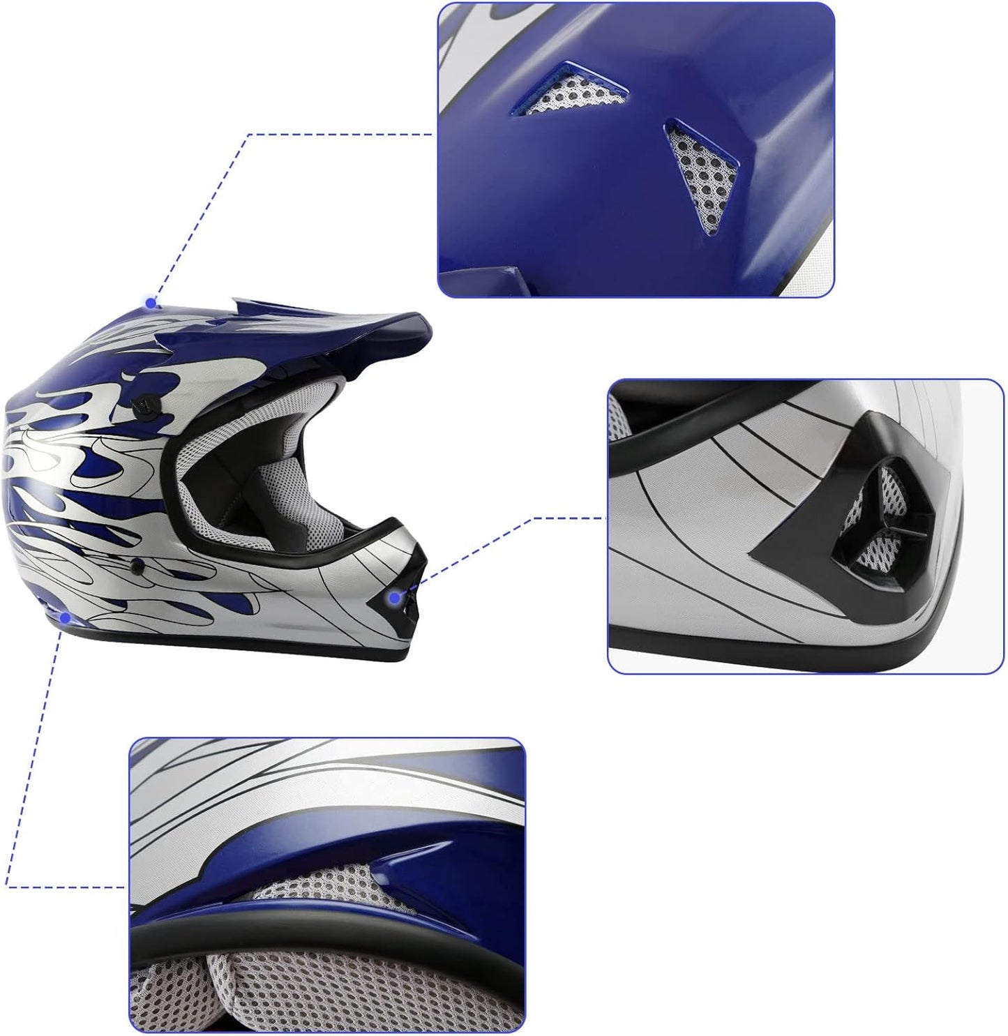 TCMT Dot Youth & Kids Motorcycle Off-Road Helmet Full Face Motocross Street Dirt Bike Mountain Bike BMX MX ATV Helmet+Goggles+Gloves New